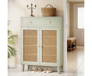 Armoire de rangement - Meuble de rangement - Armoire - Armoire à chaussures - Commode - Vert menthe - Portes en rotin - Étagères réglables