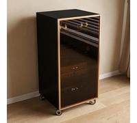 Armoire de Rangement Multimédia Roulante à 4 Niveaux Porte en Verre Trempé | Hauteurs D'étagères Réglables for Rack Av, Évents de Refroidissement et Acheminement des Câbles(Black+gold)