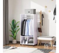 HOMCOM Portant à vêtements penderie mobile avec roulettes 2 niches + grand espace penderie panneaux particules blanc