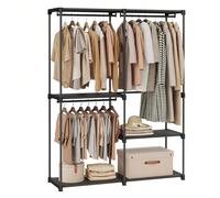 Armoire de Rangement, Penderie Pliable, Dressing, Armoire Métallique, avec Barres de Suspension, Porte-vêtements, pour Vestiaire, Chambre, 138 x 43 x 182 cm, Noir d'encre [Grand espace] Cette penderie