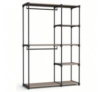 Armoire de Rangement, Penderie Pliable, Dressing, Armoire Métallique, avec Barres de Suspension, Porte-vêtements, pour Vestiaire, Chambre, 124 x 43 x 182 cm, Noir+Taupe [Grand espace] Cette penderie (