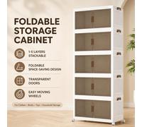 Armoire de rangement pliable 4/5 couches avec roulettes, organisateur de garde-robe empilable, portes transparentes en PP pour vêtements, jouets, maison 4 Layers