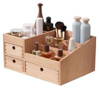 Armoire de rangement pour cosmétiques en bois, organiseur de cosmétiques de table, coffret à bijoux à 8 compartiments, meuble de rangement pour cosmétiques à 3 tiroirs, couleur naturelle