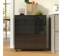 Armoire de rangement pour déchets mobile, poubelle de tri sélectif à 3 compartiments sur roulettes, dimensions : 69,3 x 35 x 80 cm, couleur : noir