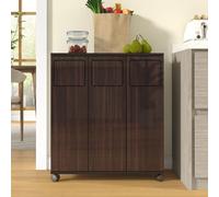 Armoire de rangement pour déchets mobile, tri sélectif pour 3 types de déchets, sur roulettes, dimensions : 69,3 x 35 x 80 cm, couleur : marron