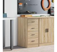 Armoire de rangement pour garage en bois massif de pin, avec 4 tiroirs, idéale pour le stockage dans un garage. Cette armoire robuste offre une surface de travail polyvalente, parfaite pour les projet