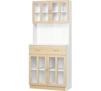 Armoire de rangement pour la chambre à coucher - Commode - 4 portes vitrées - Espace de rangement ouvert - Tiroir - Étagères réglables - 80×40×180 cm - Blanc/Nature