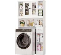 Armoire de rangement pour machine à laver, étagère pour toilettes avec portes, 7 compartiments ouverts | Meuble de rangement pour toilettes avec boîte à mouchoirs, étagère pour machine à laver placée
