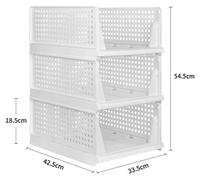 Armoire de rangement pour vêtements - Boîtes de rangement pliables et empilables, grande taille - Organisateur de tiroirs en plastique - Pour chambre à coucher et dressing - Lot de 3 - Blanc
