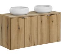 Armoire De Salle De Bain 120 Cm Avec Double Lavabo À Poser Et Plan De Travail En Chêne