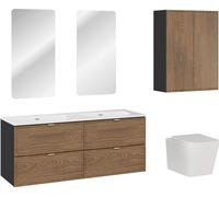 Armoire De Salle De Bain 120 Cm Avec Double Lavabo, Miroirs Et Wc