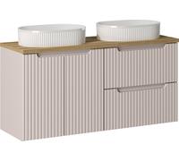 Armoire De Salle De Bain 120 Cm Châtaignier Chêne Plan De Lavabo Blanc Rainuré