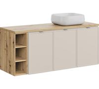 Armoire De Salle De Bain 120 Cm Couleur Cachemire Avec Plan De Travail Artisan Et Lavabo