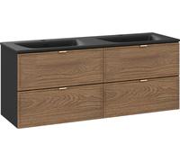 Armoire De Salle De Bain 120 Cm En Chêne Noir Mat Avec Double Lavabo
