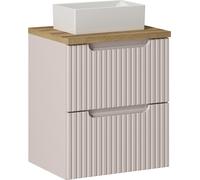 Armoire De Salle De Bain 50 Cm Avec Lavabo À Poser Et Plan De Travail En Chêne