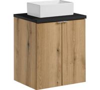 Armoire De Salle De Bain 50 Cm Avec Lavabo À Poser Et Plan De Travail Noir