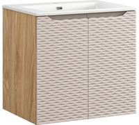 Armoire De Salle De Bain 60 Cm Avec Lavabo En Céramique 61 Cm – Chêne + Fraisage Beige