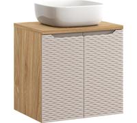 Armoire De Salle De Bain 60 Cm Avec Lavabo Sur Plan 41 Cm – Chêne + Beige Fraisé
