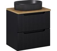 Armoire De Salle De Bain 60 Cm Noire Avec Plan De Travail Et Lavabo À Poser