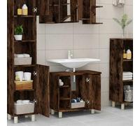 Armoire de salle de bain 60 x 32 x 53,5 cm en bois de chêne fumé - Étagère à 7 compartiments avec porte et poignée, résistante à l'humidité, pour un rangement ordonné de la salle de bain - Avec
