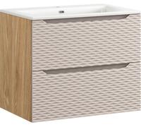 Armoire De Salle De Bain 70 Cm Avec Lavabo En Céramique 71 Cm – Chêne + Beige Fraisé