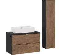 Armoire De Salle De Bain 80 Cm Avec Lavabo À Poser Et Colonne