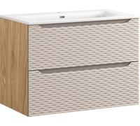Armoire De Salle De Bain 80 Cm Avec Lavabo En Céramique 81 Cm – Chêne + Fraisage Beige