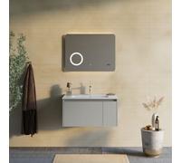 ARMOIRE DE SALLE DE BAIN 80CM SABLE MAT ET MIROIR À LED AVEC HORLOGE MONACO