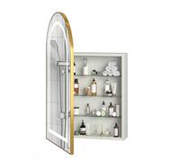 Armoire de salle de bain à LED, avec miroir anti-buée et étagères réglables, 3 rangements peu encombrants, porte-sèche-cheveux, éclairage 3 couleurs, avec prise européenne 1 AC + 2 USB) (blanc)