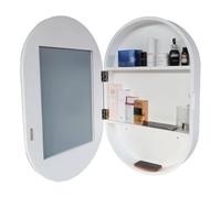 Armoire de salle de bain à LED avec miroir, montage mural, interrupteur tactile, organiseur élégant en bois pour articles de toilette, 40 x 70 cm, finition blanche, parfait pour les salles de douche