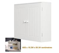Armoire de salle de bain / Armoire à pharmacie - Armoire de rangement à fixer au mur ou à poser au sol - Double porte - MDF - Design moderne - 60 x 50,3 x 15,2 cm - Blanc