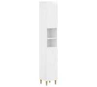 Armoire de salle de bain avec étagère ouverte, blanc brillant, bois | Porte réversible, design peu encombrant, résistant à l'humidité, nettoyage facile, ligne moderne