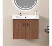 Armoire de salle de bain avec ferrures à fermeture douce Marron rouge 60 cm | Armoire de salle de bain avec 2 portes à fermeture amortie, beaucoup d'espace de rangement, rouge marron, imperméable