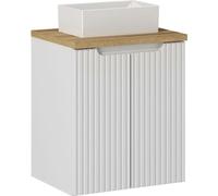 Armoire De Salle De Bain Avec Lavabo À Poser 50 Cm Blanc Avec Façade Rainurée