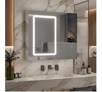 Armoire de Salle de Bain avec LED, Armoire avec Miroir, avec Compartiments de stockage cachés,etagères réglables,Fonction anti-buée