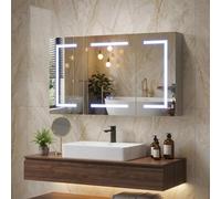 Armoire de salle de bain avec miroir de 100 cm de large avec LED, 3 portes, 3 températures de couleur à intensité variable, avec étagère réglable, interrupteur à capteur tactile, armoire suspendue