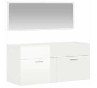Armoire de salle de bain avec miroir - vidaXL - bois d'ingénierie - blanc brillant - grand rangement - 100 x 38 5 x 46 cm 246jja90y