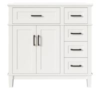 Armoire de salle de bain avec vasque - 90 x 46 x 87 cm - Meuble de salle de bain - Vasque en céramique intégrée - Tiroirs à fermeture amortie - Deux portes d'armoire - Pieds en bois massif - Blanc