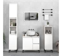 vidaXL Armoire salle de bain Colonne 30x30x100 cm Blanc bois d'ingénierie avec compartiment et pieds