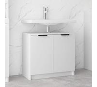 Armoire de salle de bain blanche 64,5 x 33,5 x 59 cm en bois | 2 portes, plaque supérieure ouverte pour lavabo, support mural inclus, instructions de montage, résistance à l'humidité