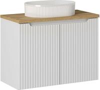 Armoire De Salle De Bain Blanche 80 Cm Avec Plateau En Chêne Et Lavabo À Poser