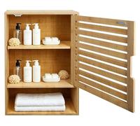 Armoire de salle de bain en bambou - Armoire à pharmacie suspendue - Porte en rotin - Étagères réglables - Armoire murale peu encombrante 20 x 40 x 60 cm - Bois naturel