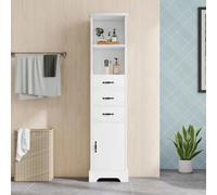 Armoire de salle de bain haute - Meuble de salle de bain autoportant - 38 x 26 x 172,5 cm - Finition laquée et résistante à l'humidité - 3 tiroirs - 2 compartiments ouverts et des portes - Étagères ré