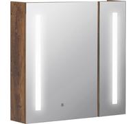 Armoire de salle de bain Kleankin avec éclairage LED réglable, 2 portes et étagère réglable, 70x15x65 cm, marron