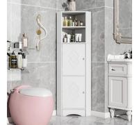Armoire de salle de bain - Meuble haut autoportant - 2 compartiments de rangement - Design ouvert - Étagère réglable en hauteur - Corps en panneaux de particules blancs