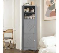 Armoire de salle de bain - Meuble haut autoportant - 2 compartiments de rangement - Design ouvert - Étagère réglable en hauteur - Forme étroite et haute - Gris + panneau de particules