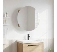 vidaXL Armoire de Salle de Bain Miroir Rond et LED Armoire de Rangement Meuble-lavabo de Toilette Maison Intérieur Chêne 47x47x17,5 cm