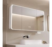 Armoire de salle de bain moderne à LED avec interrupteur tactile, miroir de maquillage anti-buée, organiseur de rangement mural élégant pour un gain de place et une fonctionnalité ultimes