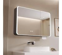 Armoire de salle de bain moderne avec miroir LED avec interrupteur tactile, fonction anti-buée, organiseur mural pour espaces élégants, design en aluminium pour salles de bains contemporaines