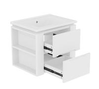 Armoire de salle de bain murale avec éclairage LED à capteur radar, deux tiroirs et étagères latérales, 61x46x50 cm, Blanc